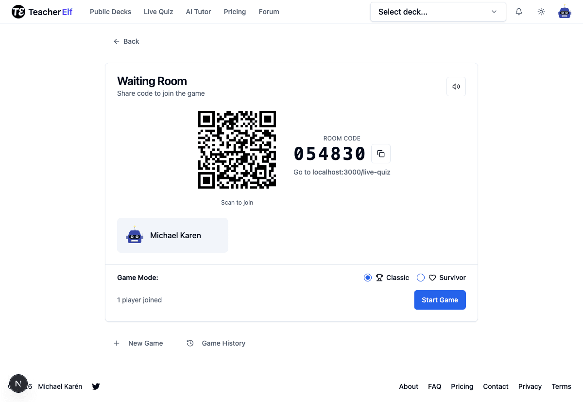 Hosting a Live Quiz with a join code